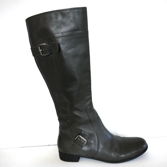 Nine West Shoes - Nine West Gray Tall Riding Leather Boots Sz 10